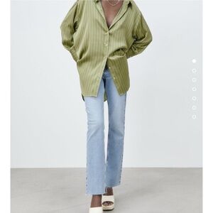 ZARA Green Striped Oversized Satin Shirt